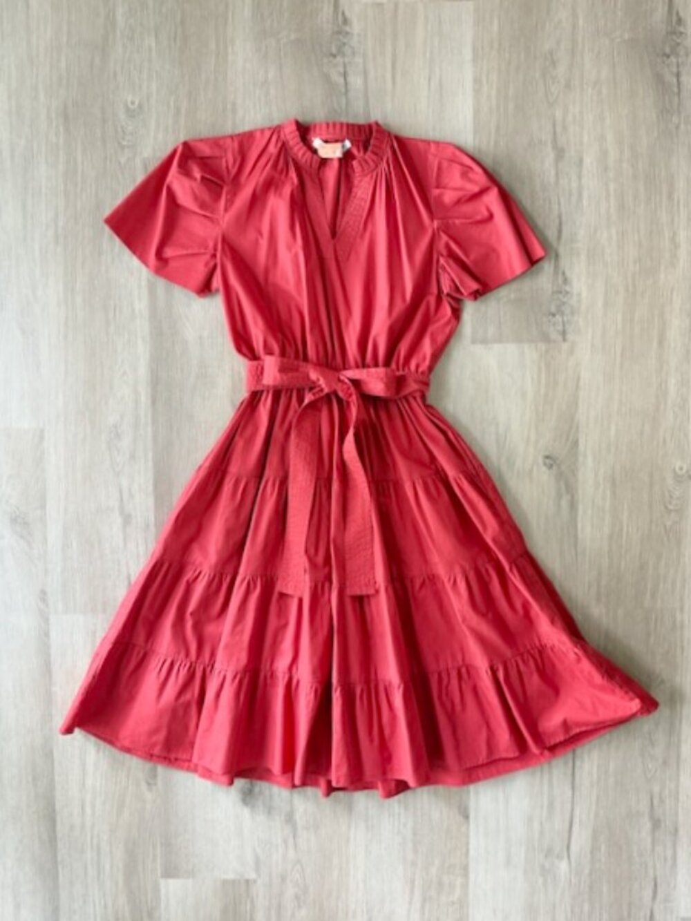 Maude Vivante Burnt Orange Tiered Midi Dress L
